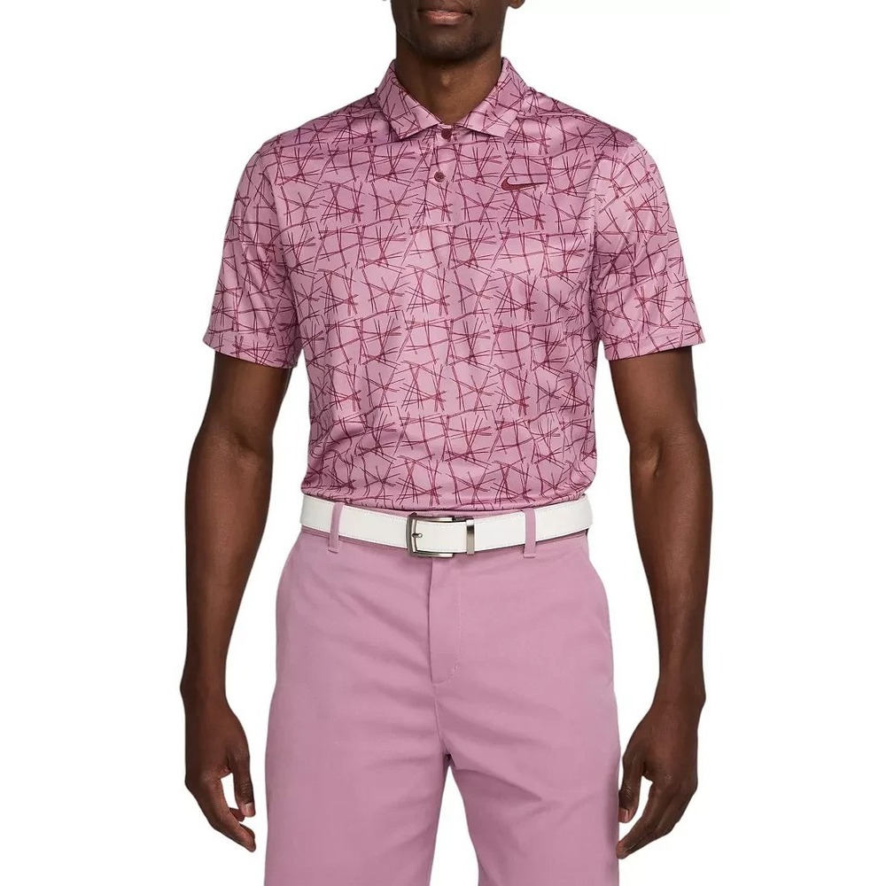 Nike Men's Size S - Dri-FIT Victory+ Pine Needle Print Golf Polo Color Plum Dust